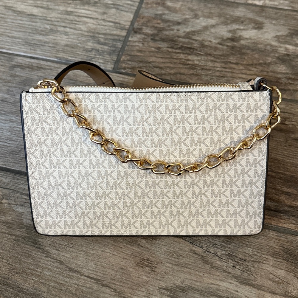 Michael Kors MK Belt Bag Logo Pull Chain - White Beige - Size M